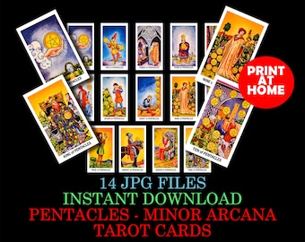 Printable Minor Arcana Tarot Cards - Suit of Pentacles (Digital Download)