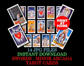 Printable Suit of Swords Tarot Cards: Minor Arcana (Digital Download)