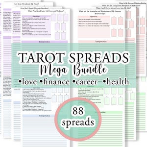 Tarot Spreads, Printable Tarot Bundle, Tarot Spread Worksheet, Tarot for Beginners, 88 Spreads for Tarot Journal