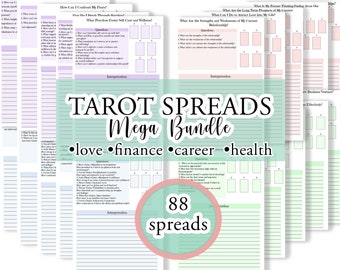 Tarot Spreads, Printable Tarot Bundle, Tarot Spread Worksheet, Tarot for Beginners, 88 Spreads for Tarot Journal