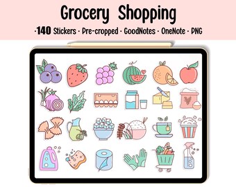 Grocery Shopping Stickers: GoodNotes, OneNote, PNG Images (140 Stickers)