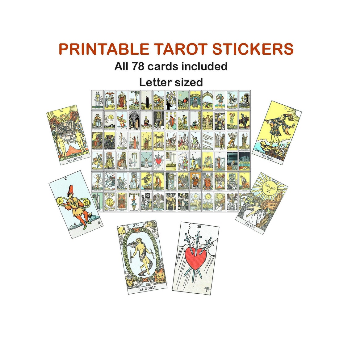 Tarot Stickers, Printable Tarot Journaling, Instant Download, Miniature ...