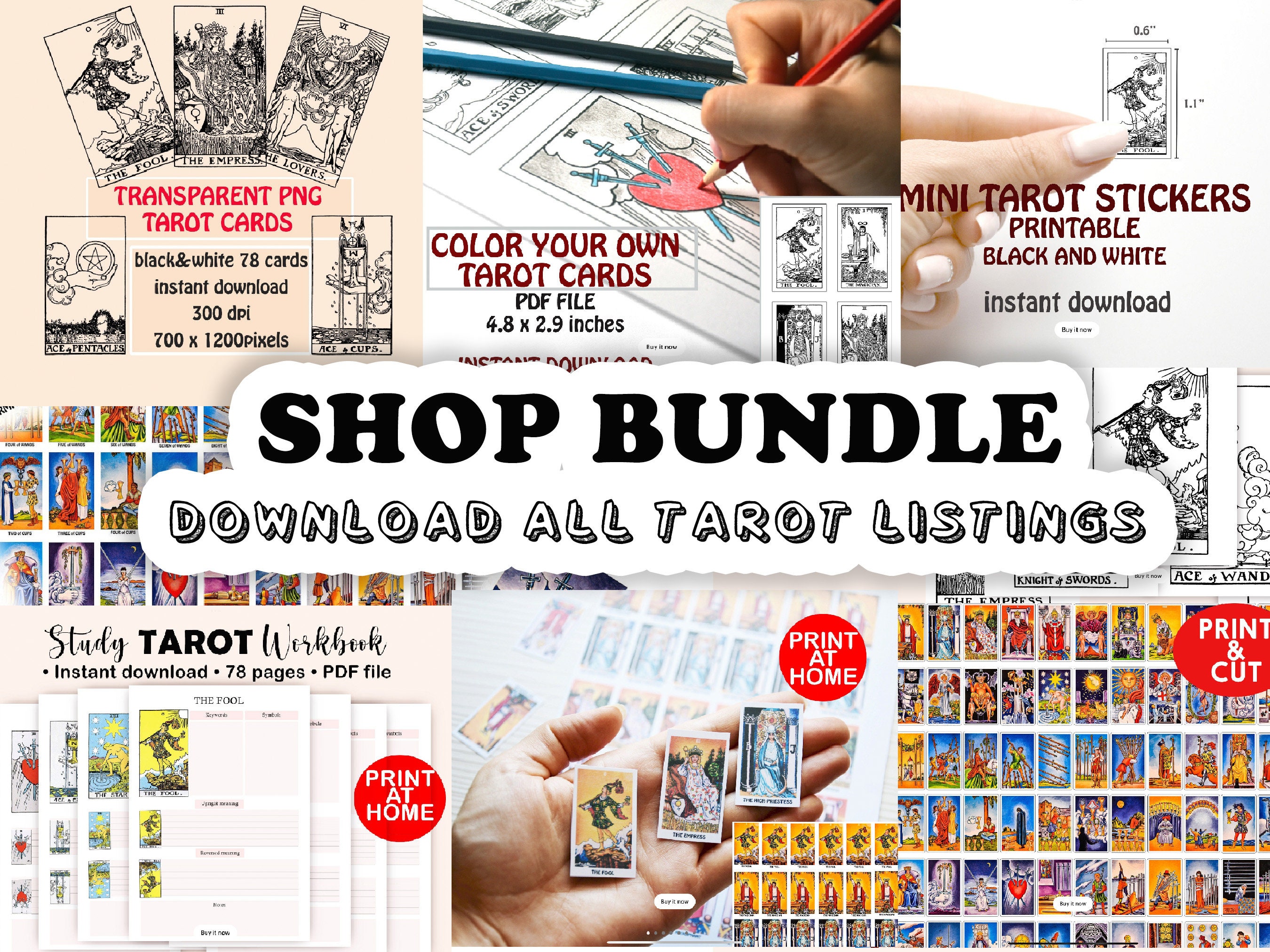 All Tarot Printable Files in Shop, Printable Tarot Cards, Tarot ...