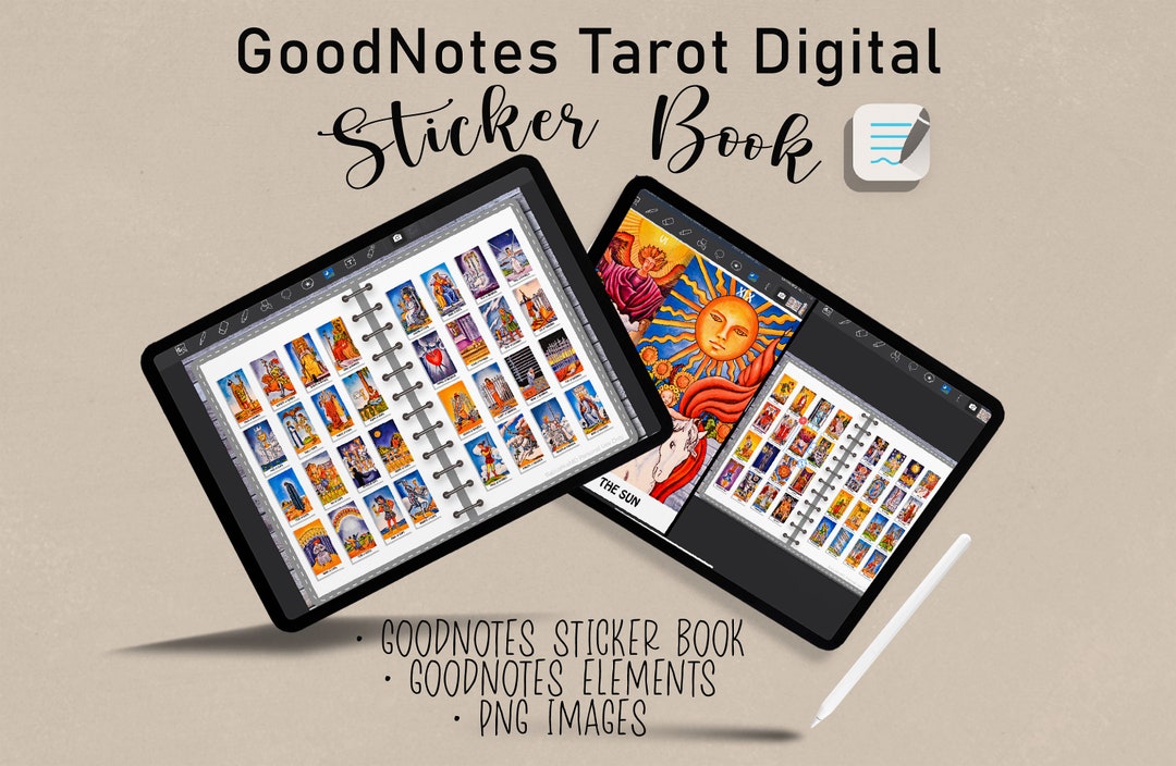 Digital Tarot Stickers, Goodnotes Tarot Sticker Book, Vibrant Tarot