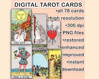 Rider Waite Tarot Cards: Restored & Enhanced (300 dpi Printable) (Digital Download)