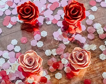 Rose Stud Earrings, Floral Jewelry, Romantic Cottage-core Earrings, Valentine Gift for Her