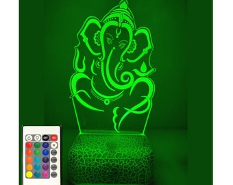 Night Lamp Light Rechargeable Lord Ganesh Ganpati Ganesha 3D Illusion Lamp 16 Colours Changing with Remote Birthday Gifts Kids Boys Girls