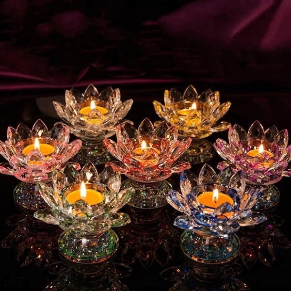 Tealight Candle Holders Crystal Lotus Flower Ornament Glass tealight Candle Holder Collectible Home Decor