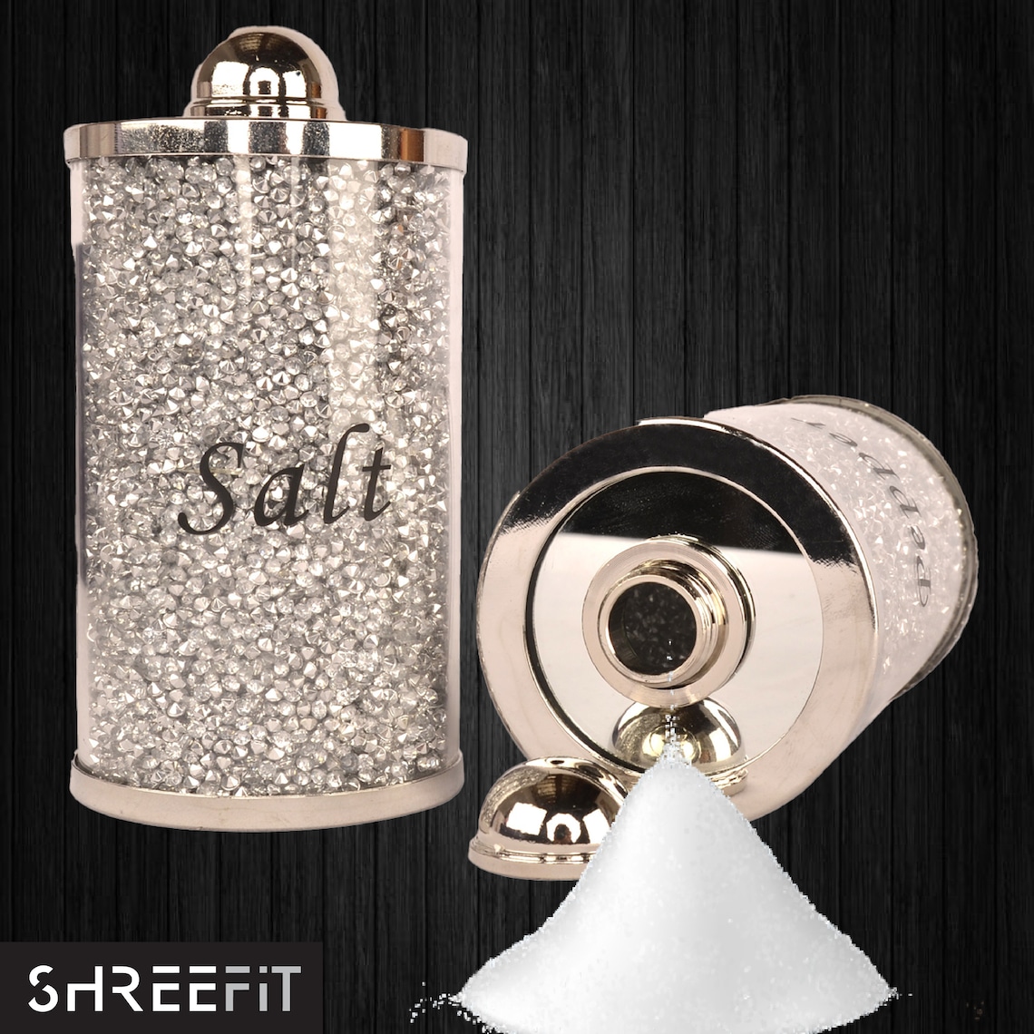 Salt and Pepper Shakers Set Pot Filled Silver Crushed Bling Etsy