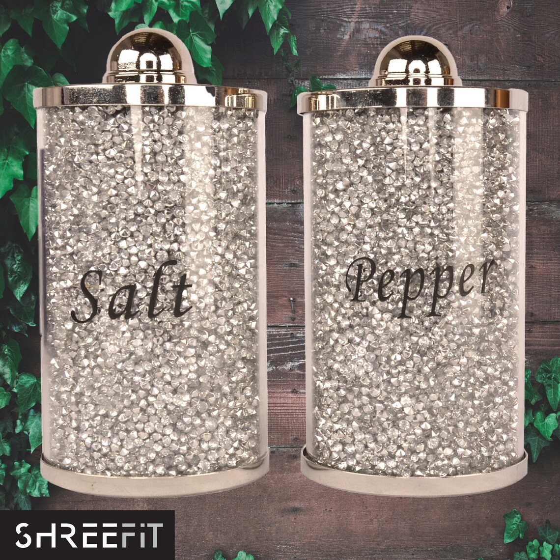 Salt and Pepper Shakers Set Pot Filled Silver Crushed Bling Etsy