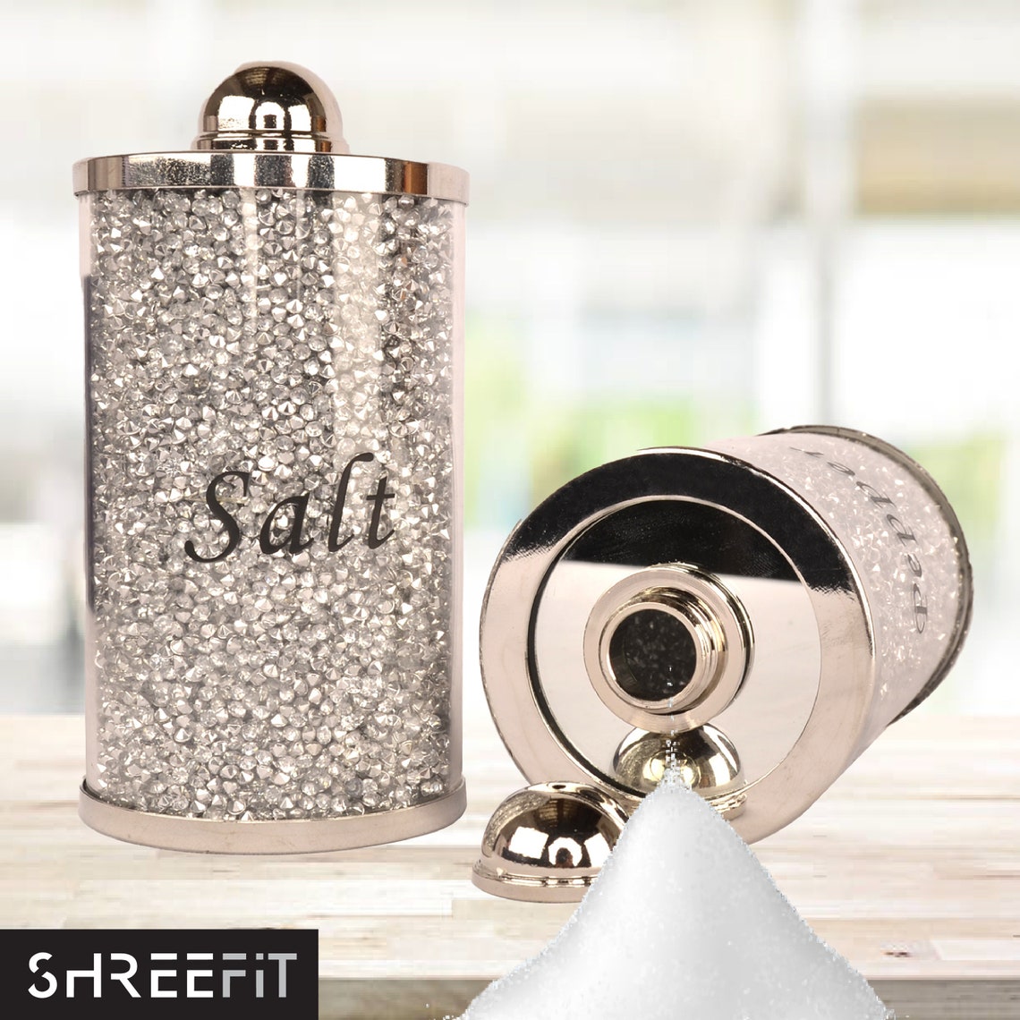Salt and Pepper Shakers Set Pot Filled Silver Crushed Bling Etsy