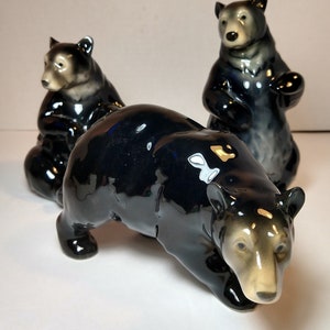 Black Bear Figurines, Porcelain Bears, Set of 3 Bears