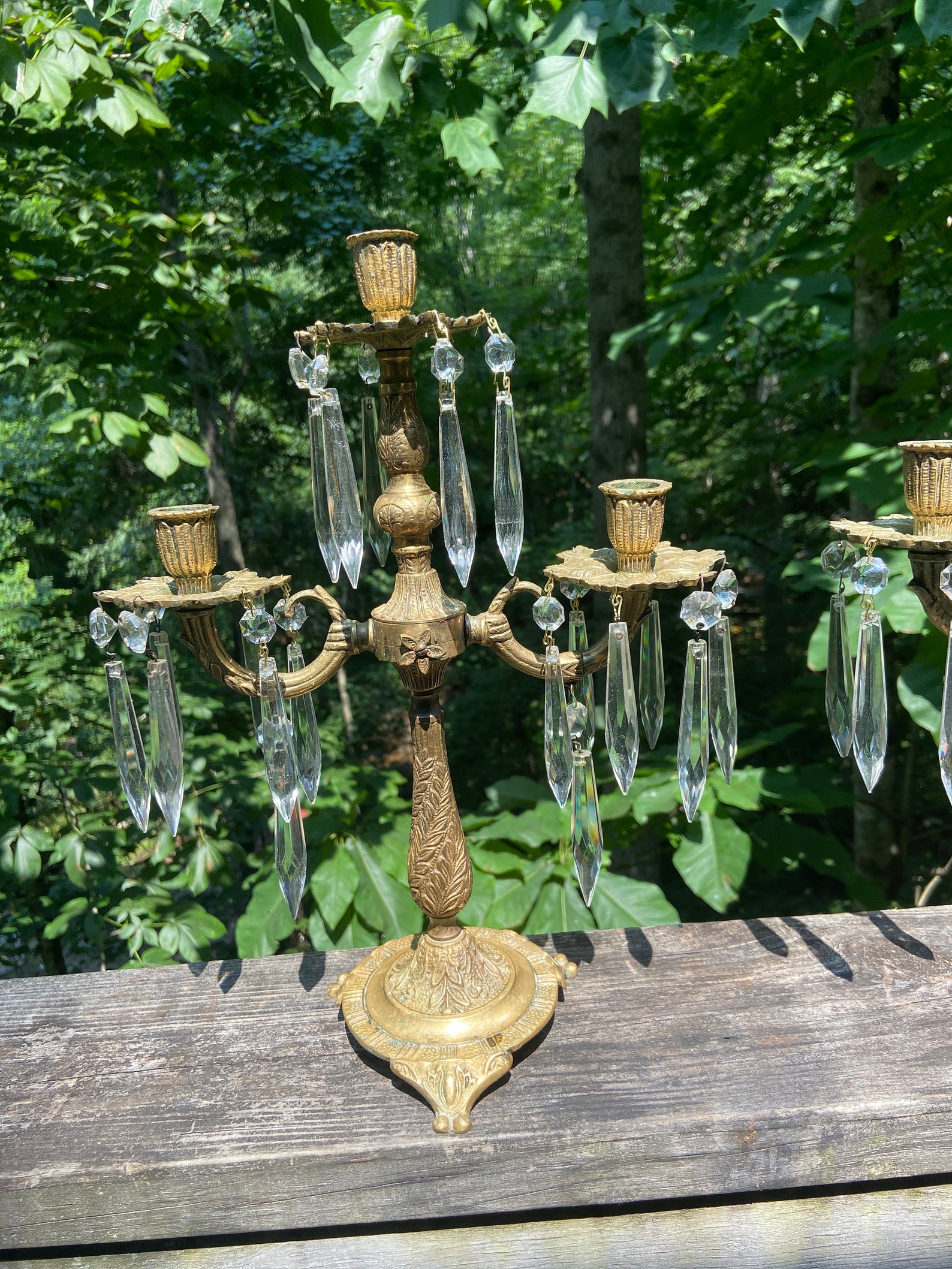 Brass and Crystal Prism Candelabra 3 arm candlestick Etsy