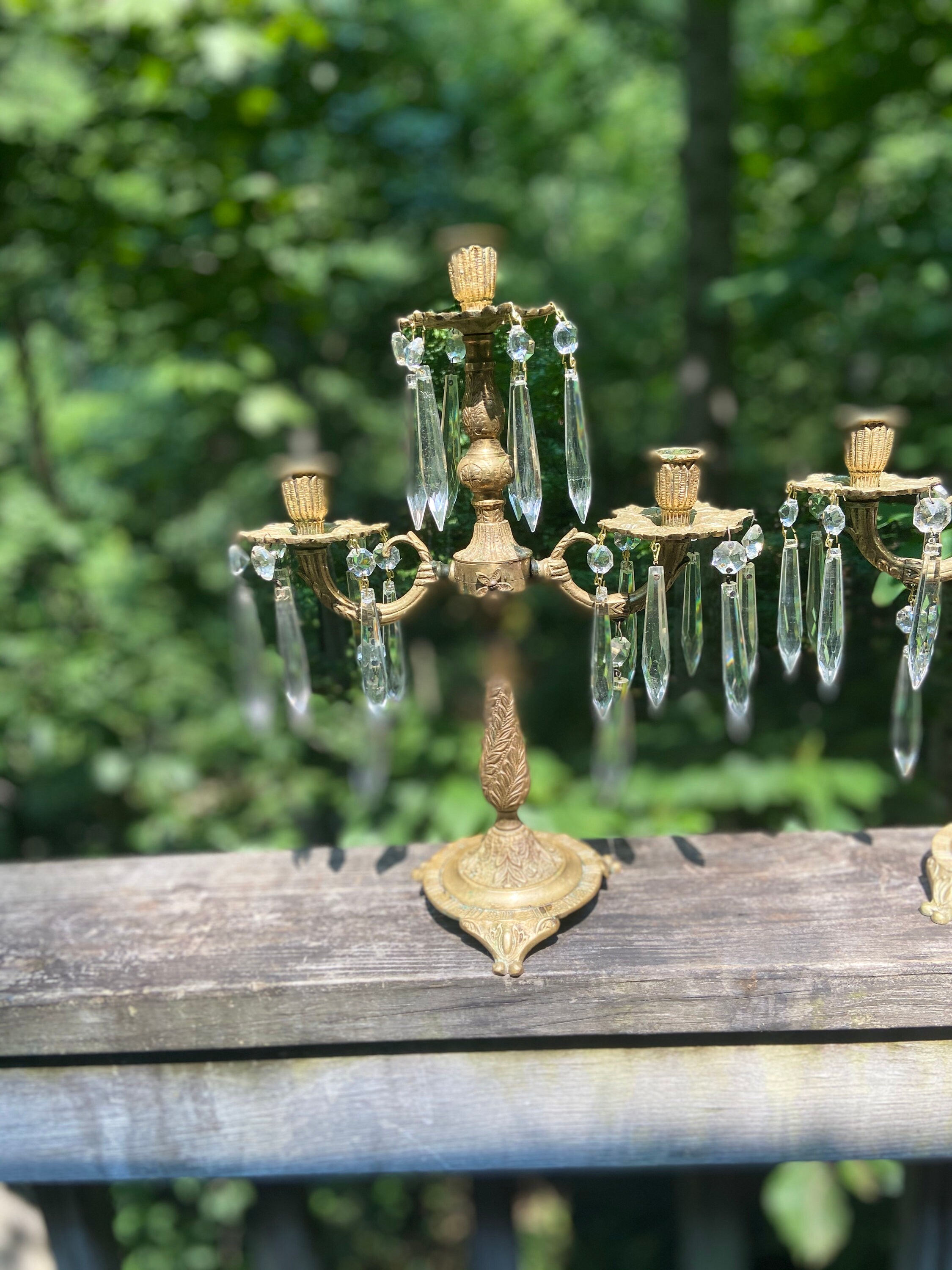 Brass and Crystal Prism Candelabra 3 arm candlestick Etsy