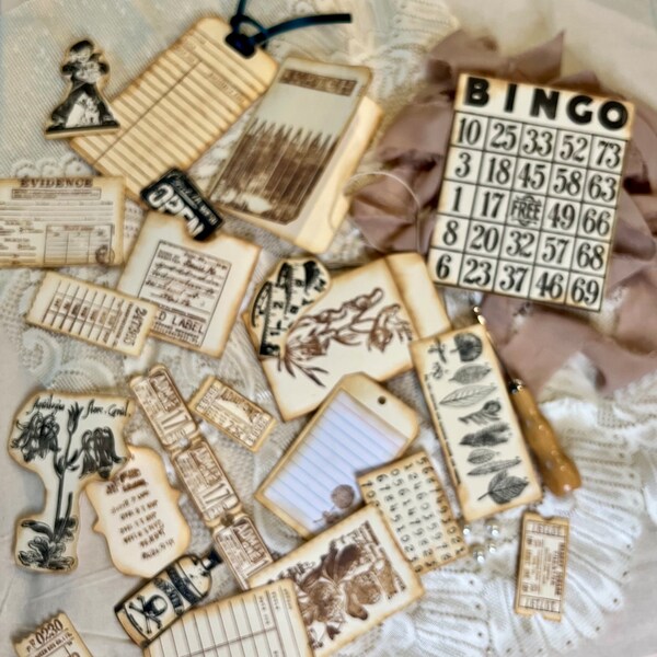 20 piece distressed hand stamped empherma•fussy cuts set card making•junk journal•scrapbook•