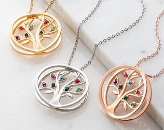 Personalized Birthstone Tree of Life Necklace, Gift for Mom, Grandmother Necklace