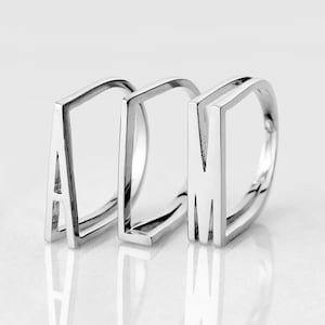 Horizontal Initial Ring, Rhodium Plated Custom Letter Ring