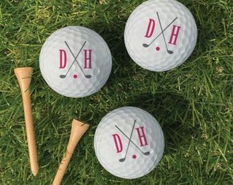 Pink Initial With Clubs Personalized Golf Ball Set of 6, Custom Golf Balls, Personalized Gifts, Wedding Gifts, Anniversary Gifts, Golf Gift