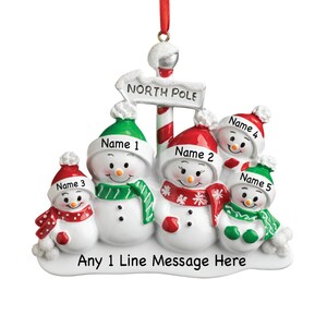 North Pole Snowman Personalized Family of 5 Ornament - Etsy