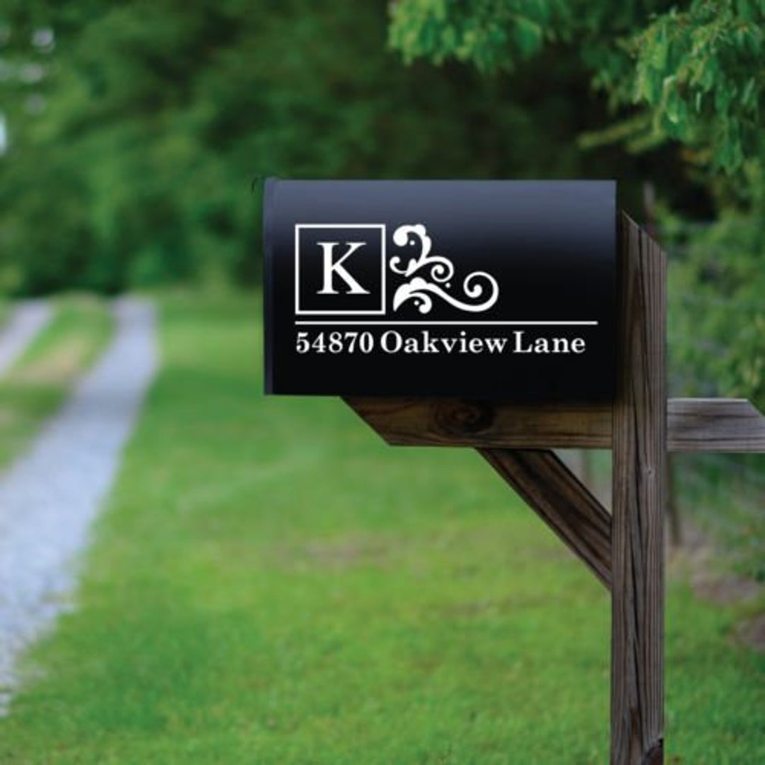 Mailbox White Vinyl Decal With Initial and Street Address, Personalized