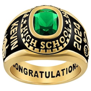 Men's Personalized Yellow Celebrium© Birthstone Class Ring, Custom Gold Plated Birthstone Ring for His High School/College Graduation