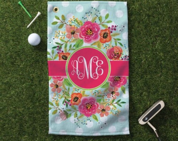 Floral Monogram Personalized Golf Towel, Personalized Golf Towel, Monogrammed Golf Towel, Golf Gift, Embroidered Golf Towel, Monogrammed