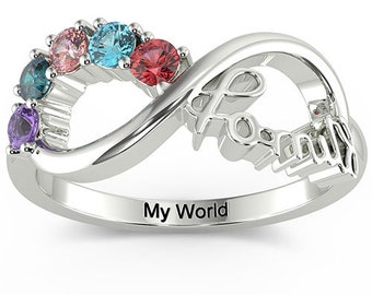 925 Sterling Silver Infinity Birthstone Ring - Customizable With 2 CZ Stones, Size 8.5