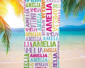 Personalized Pastel Name Beach Towel, Summer Camp Gift
