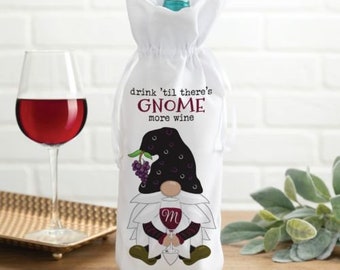 Gnome More Wine Personalized Wine Bag, Holiday Wine Bags, Gift Bags, Wine Totes, Reusable Wine Bag, Christmas Wine Bag,