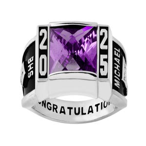 Personalized Art Deco Style Graduation Ring, Birthstone Celebrium Class Ring