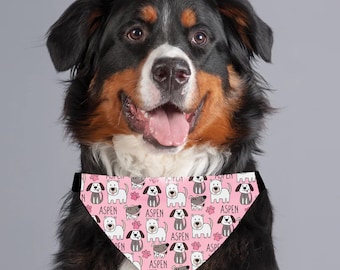 Personalized Dog Pink Bandana for Favorite Pet Personalized Dog Name Scarf with Dog Pattern in Pink