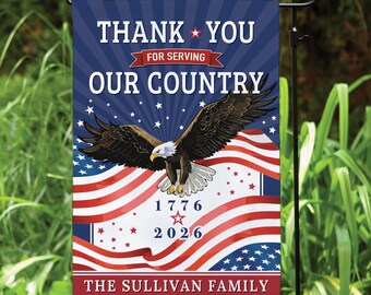 Thank You for Serving Our Country Family Name Garden Flag