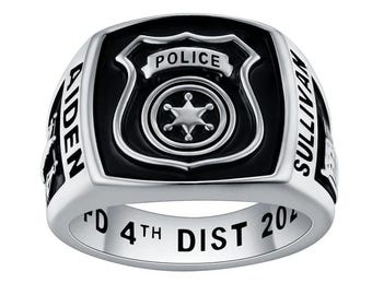Personalized Police Shield Ring, First Responder Gift, Sterling Silver