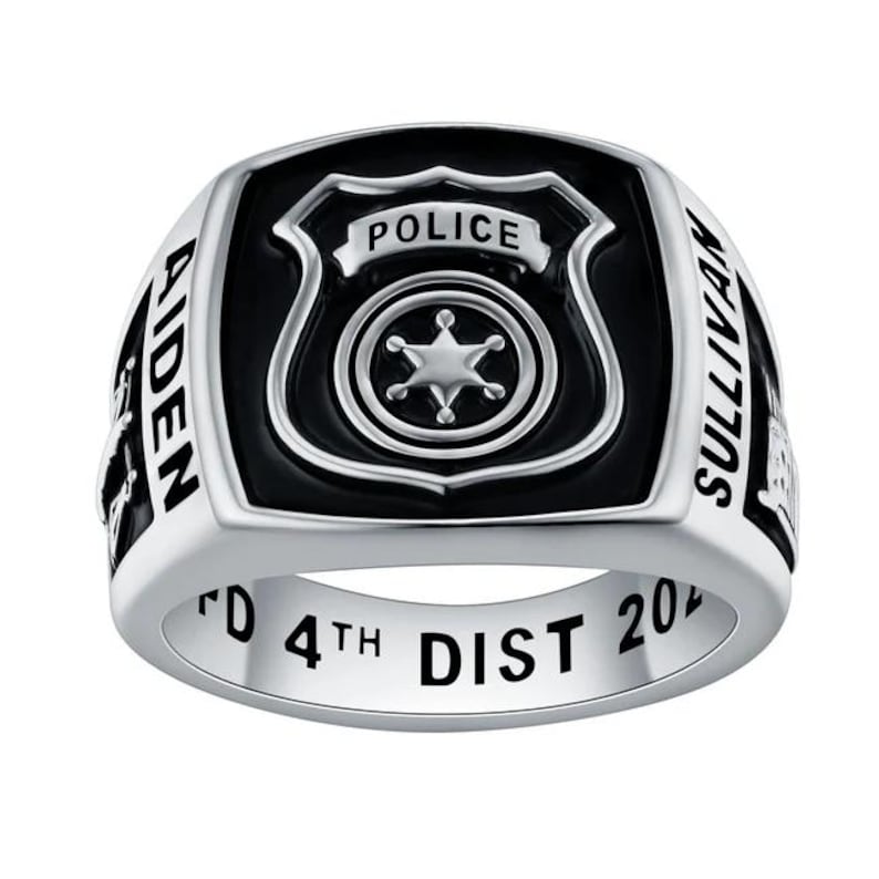 Police Rings Custom Personalized Police Shield Ring, First Responder Gift, Sterling Silver ...