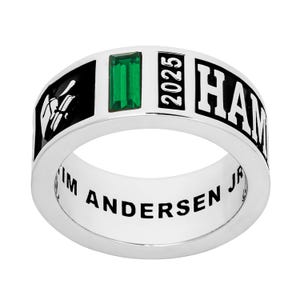 Men's CELEBRIUM™ Silver Plate Band Birthstone Class Ring, Personalized College Birthstone Band Ring for Him, Custom High School Ring for Him