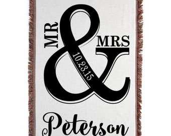Mr. & Mrs. Personalized Throw Blanket, Custom Wedding Gift