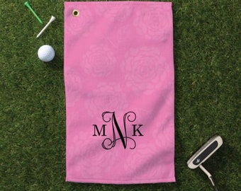 Her Monogram Personalized Pink Golf Towel, Personalized Golf Towel, Monogrammed Golf Towel, Golf Gift, Embroidered Golf Towel, Monogrammed