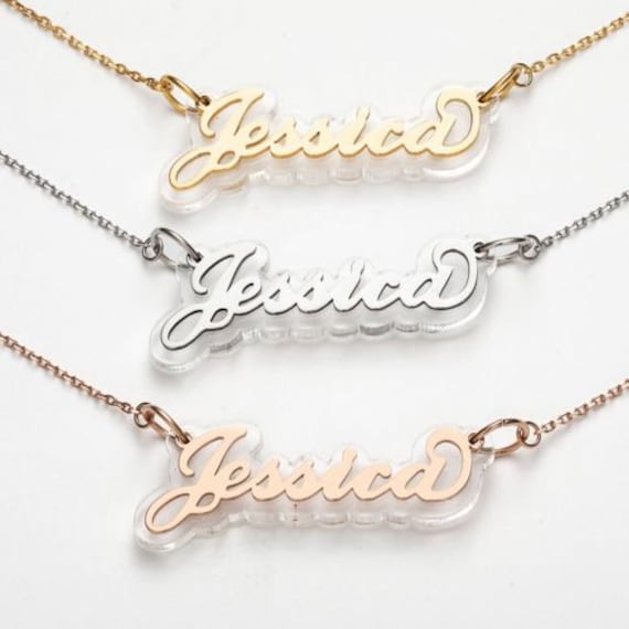 Stainless Steel Name on Translucent Plaque Necklace Personalized Jewelry Custom Name Necklace Personalized Gifts for Her Etsy