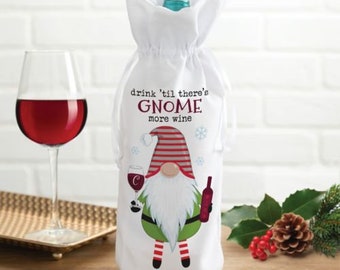 Holiday Gnome More Wine Personalized Wine Bag, Holiday Wine Bags, Gift Bags, Wine Totes, Reusable Wine Bag, Christmas Wine Bag,