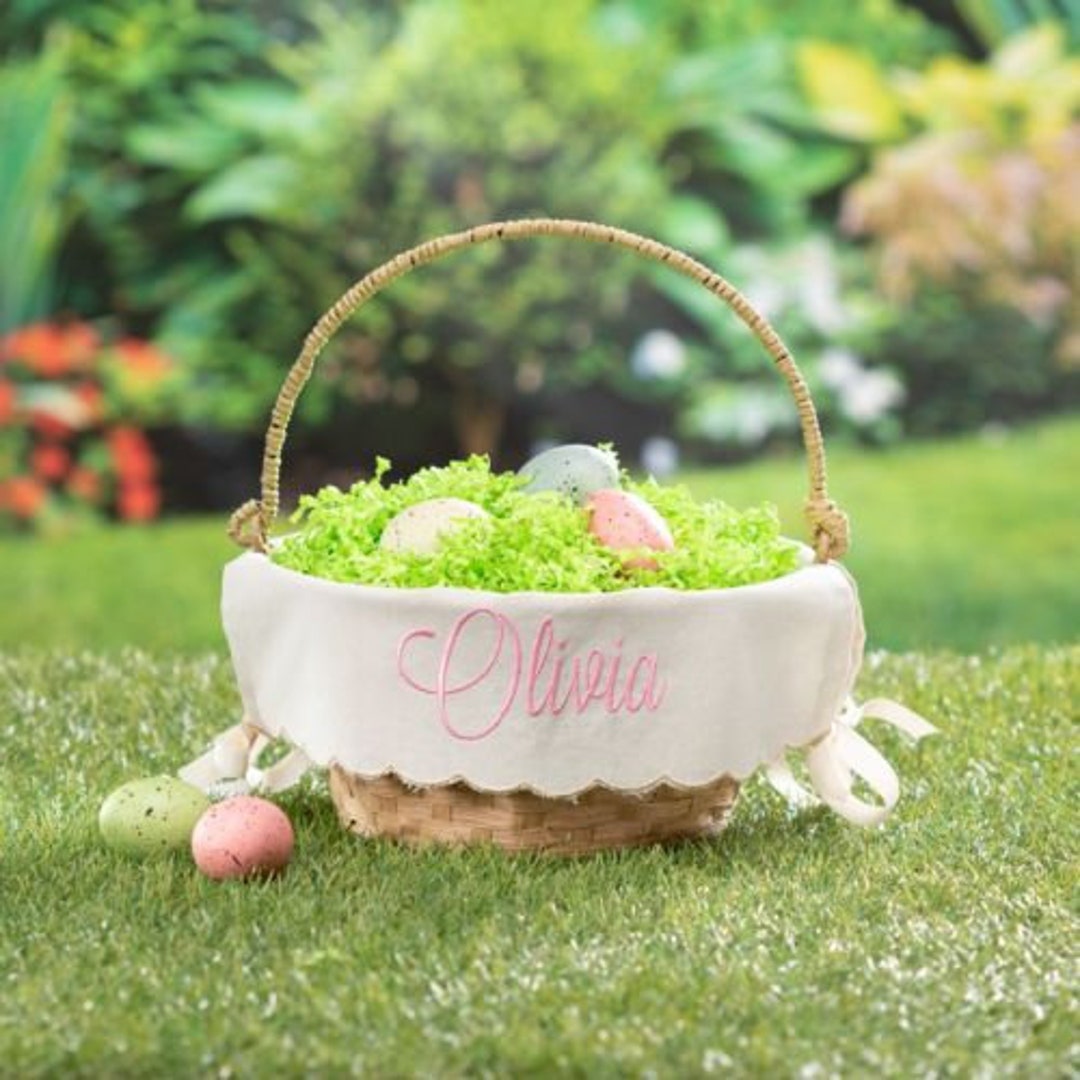 Easter Basket With Personalized Liner in Pink Embroidery,personalized