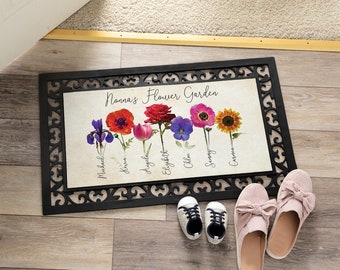 Flower Garden Doormat for Mom or Grandma Personalized with Names, Mothers Day Gift Doormat for Her