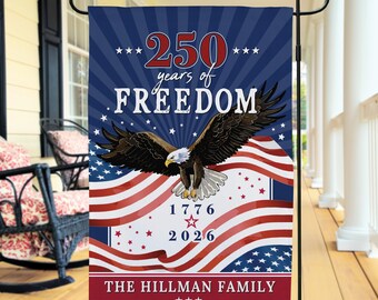 USA 250 Years of Freedom with Family Name Garden Flag