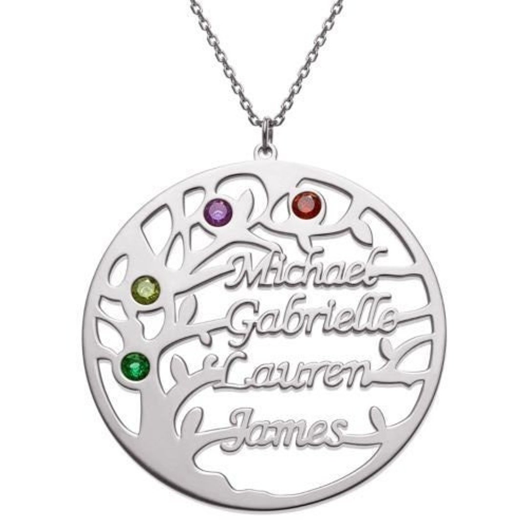 Buy Name and Birthstone Family Tree Necklace,gemstone Necklace