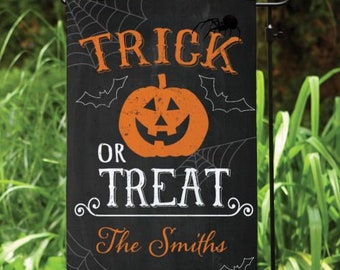 Personalized Happy Halloween Garden Flag, Trick or Treat Decor