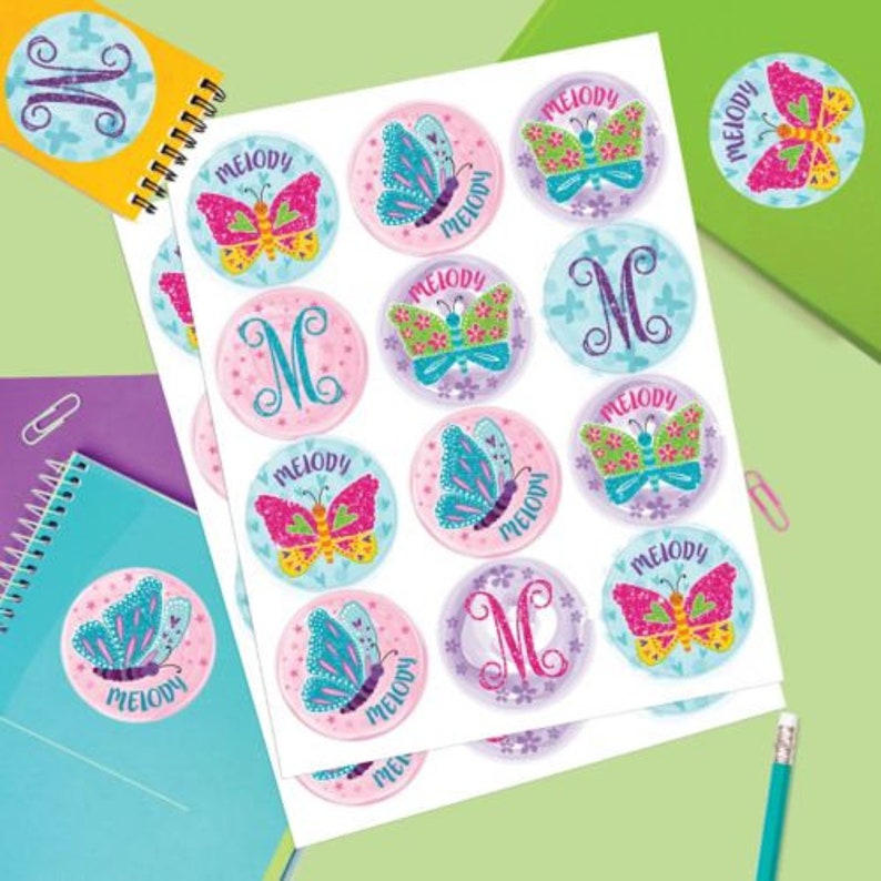Beautiful Butterflies Personalized Sticker Set, Custom Stickers, Custom Sticker Labels, Personalized Stickers, Personalized Name Labels image 1