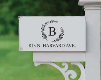 Address Black Mailbox with Wreath Vinyl Decal, Personalized Mailbox Decal, Mailbox Vinyl Decals, Mailbox Stickers