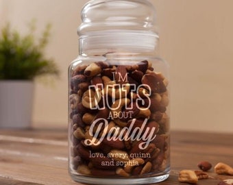 Nuts About You Personalized Treat Jar,  Custom Design Glass Jar, Engraved Glass Jar, Personalized Glass Jar, Cookie Jar, Father's Day