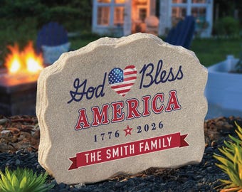 God Bless America Garden Stone - Patriotic USA Outdoor Decor