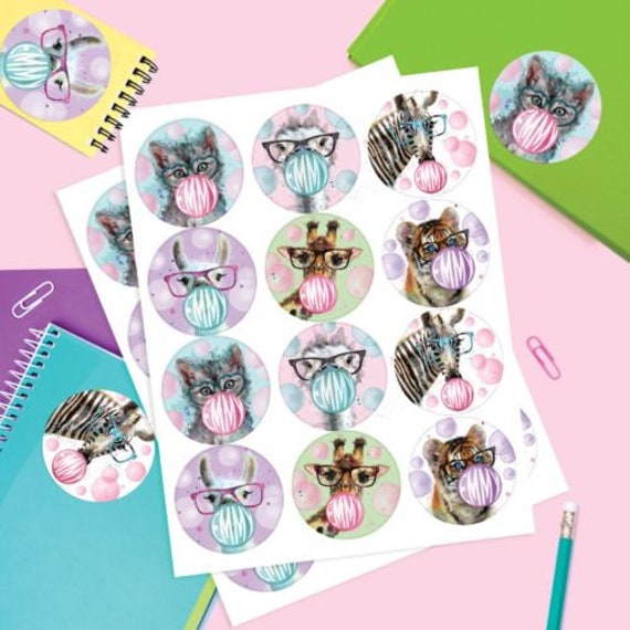 Bubble Gum Animals Personalized Sticker Set of 48 Custom Etsy