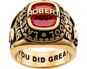 Personalized Gold Plated Class Ring, Celebrium Birthstone Ring